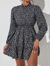SHEIN Women's XS Floral Print Short Dress Black White picture