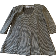 VTG St. John Evening Metallic Chevron Herringbone Knit Jacket Sage Green Gold 8 picture