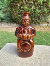 Glazed Antique 19th Century Yelloware Figural Bottle Man On Barrel 9.5