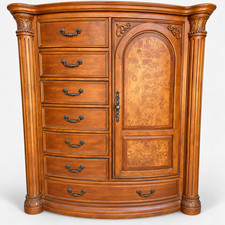 Michael Amini Traditional Ornate Armoire Dresser Carved Wood Burl Veneer picture