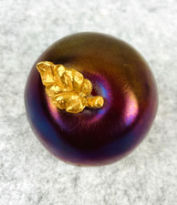 Vintage Fenton Ruby Red Carnival Glass Apple Paperweight Figurine Gold Leaf USA picture