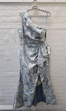 New XSCAPE Women's Metallic Jacquard One Shoulder Gown Blue Sz 16W picture