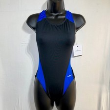 Dolfin Womens One Piece Swimsuit Black Blue Colorblock Racerback Size 34 NEW picture