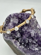Brighton Monte Carlo Gold Plated  Hinged Bangle Bracelet Crystal Faux Pearl Rop picture