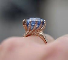 2.12Ct Round Simulated Blue Tanzanite Women's Ring 14k Yellow Gold Plated Silver picture
