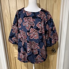 Chico's Women's Floral Blouse 3/4 Balloon Sleeve Blue Red Size 3 or XL picture