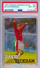 DAVID BECKHAM 1996-97 Merlin's Premier Gold Rookie RC Soccer Card #92 PSA 8 picture