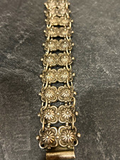 Vintage 30s Mexican .950 Silver Flower Link Bracelet 100g Box Closure Unisex picture