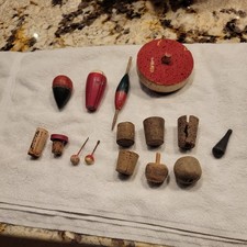 15 Vintage Fishing Floats Bobbers Wood Stem Red Antique Style picture