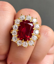 3CT Natural Ruby and Diamond Halo Ring In 14K Yellow Gold For Christmas Gifts picture