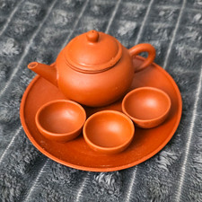 Vintage Miniature Chinese Yixing Red Clay Tea Set - Signed 