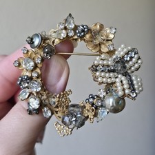 Vintage Original By Robert Brooch Gray Smokey Stones Gold Tone READ picture