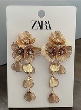 Zara Gold Floral Statement Earrings Long Luxury Runway Elegant picture