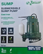 Zoeller Pro Series 1/3 Hp Non-Clogging Vortex Impeller Moves 48 Gallons Per NEW picture