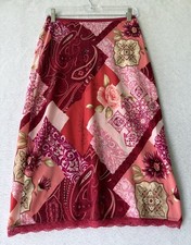 Vintage Wet Seal Womens S Pink Paisley Floral Midi Skirt Lace Hem Y2K Made USA picture