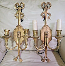PAIR ANTIQUE LOUIS XVI STYLE FRENCH BRASS WALL SCONCES picture