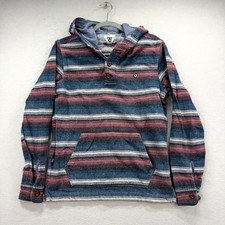 Vissla Descanso Hoodie Mens Medium Red Blue Striped Southwestern Sweatshirt picture