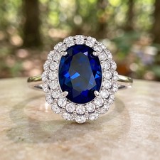 5.00 Ct Natural Diamond & Sapphire Oval Cut 18K Solid White Gold Engagement Ring picture