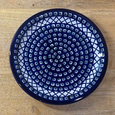 Boleslawiec Dinner Plate Blue White Vtg Polish Pottery Peacock Eye Lattice 11.5
