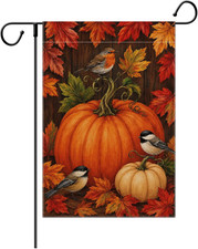 Fall Garden Flag Double Sided outside Flag Thanksgiving Pumpkin Birds Small Burl picture