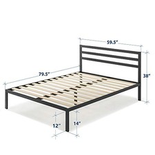 BLACK - MELLOW 14 INCH HEAVY DUTY METAL PLATFORM BED W/HEADBOARD/WOODEN SLAT picture