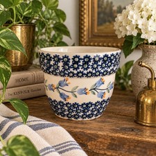 Vintage Manufaktura Boleslawiec Polish Pottery Planter Blue Floral Hand Painted picture