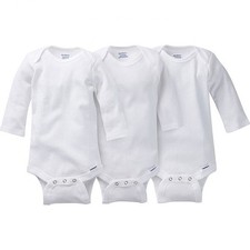 Gerber Unisex 3 Pack White Organic Long Sleeve Onesies Various Sizes Bodysuits picture
