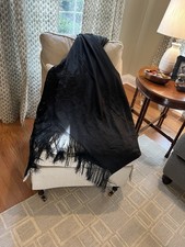 VTG 1930s Large Antique Embroidered Black Flamenco Scarf 100% SILK picture