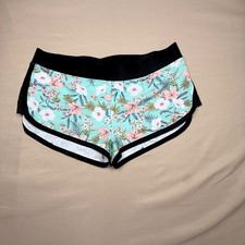 Body Glove Womens Tropical Floral Swim Shorts Mint Green Black Large 115712 picture
