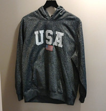 Ranger Men's Gray Polyester Fleece Pullover Hoodie USA Flag Embroidered XL picture