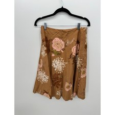 Vintage Odille Anthro Brown Floral Cotton A-Line Skirt Sz 8 Pink Botanical Boho picture