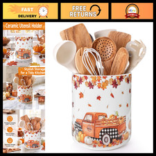 Fall-Themed Ceramic Utensil Holder - Sturdy Countertop Crock for Kitchen Decor picture