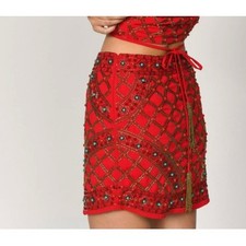 Tobi Womens Beaded Mini Skirt XS Red Festival Boho New With Tags Bohemian picture