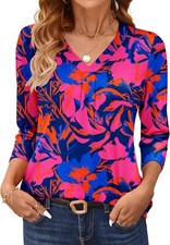 Womens 3/4 Sleeve V Neck Top Soft Lightweight Casual Summer T Shirt Blouse picture