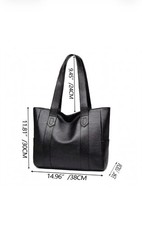 Vintage Women Tote Bag Large Capacity Soft PU Leather Shoulder Handbag Black picture