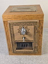 Vintage Authentic US Post Office Box Door Wooden Coin Bank Oak Single Dial #517 picture