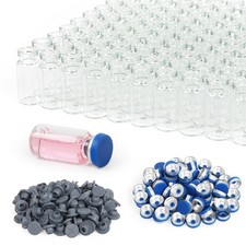 100 Pack 3ml Clear Glass Vials with Caps – 1 Dram 3ml, Vial Blue Cap picture