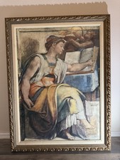 Large Michelangelo Sistine Chapel Art Reproduction Framed Under Glass OrnateGold picture