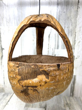 VTG Hand-Carved Hanging Pumpkin/Coconut Gourd Shell (Decor Basket ~ Planter) 2/2 picture