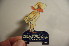 1930s KING MIDAS STANDING TIN  LITHO POT SCRAPER GENERAL STORE PROMO SIGN picture