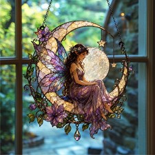 Personalized Fairy on Crescent Moon Acrylic Suncatcher, Fantasy Fairy Ornament picture