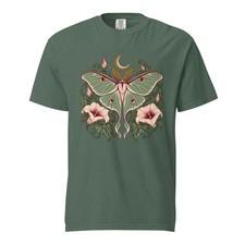 Luna Moth Moonflower T-Shirt Vintage Botanical Cottage Goth Comfort Colors Tee picture
