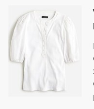 NWT J. Crew Vintage rib Puff Sleeve Hnley White  XXS NWT picture