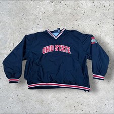Vintage Ohio State Buckeyes V-Neck Pullover Windbreaker Jacket Mens XL Black picture