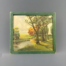 Antique Oil on Board Landscape Autumn Scene picture