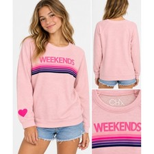 Chaser Girls Weekends Sweatshirt Rainbow Stripe Pink Raglan Pullover Size 14 picture