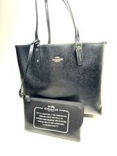 Women’s #F36658 COACH Black & Ivory Reversible City Tote Bag With Pouch picture