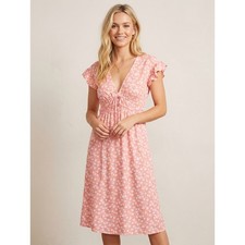 Billabong Pink Floral Daisy Midi Dress Ruffle Sleeve V-Neck Smocked Waist Boho S picture