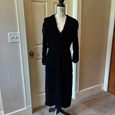 60s/70s Vintage Black Velvet V-Neck Maxi Dres With Intricate Arm Beading picture