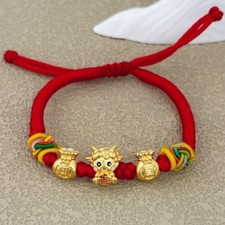 Pure 999 24K Yellow Gold Women 3D Zodiac Goat Double Beads Bracelet 0.7-0.8g picture